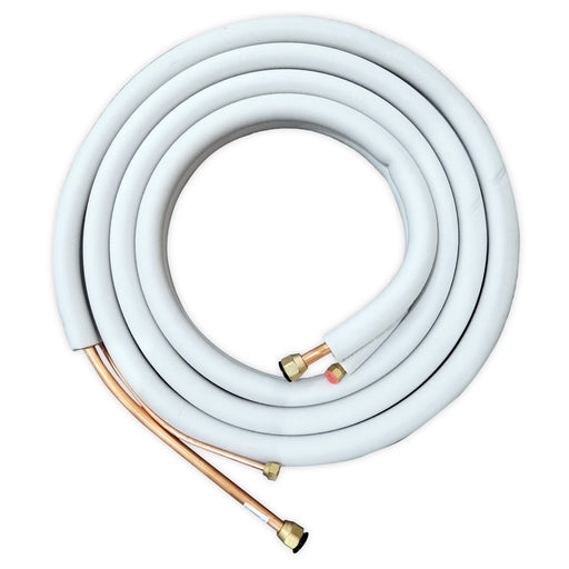 MRCOOL insulated copper line set coiled on its own with flared copper ends