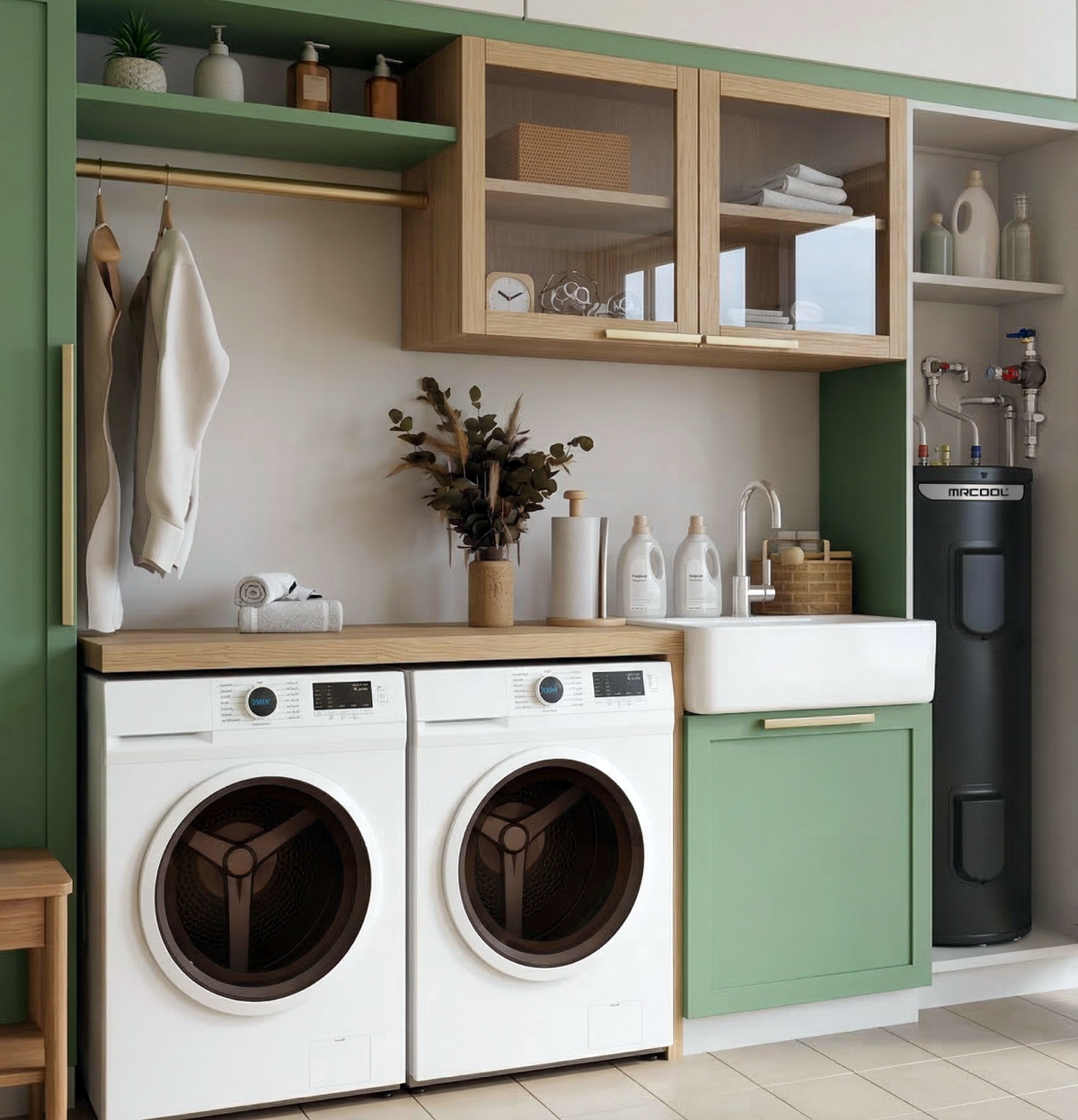 A dry indoor spot near the laundry