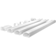 White MRCOOL LineGuard kit laid out: straight cover sections with joining pieces and fittings