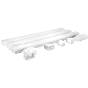 White LineGuard sections and fittings seen from the other end
