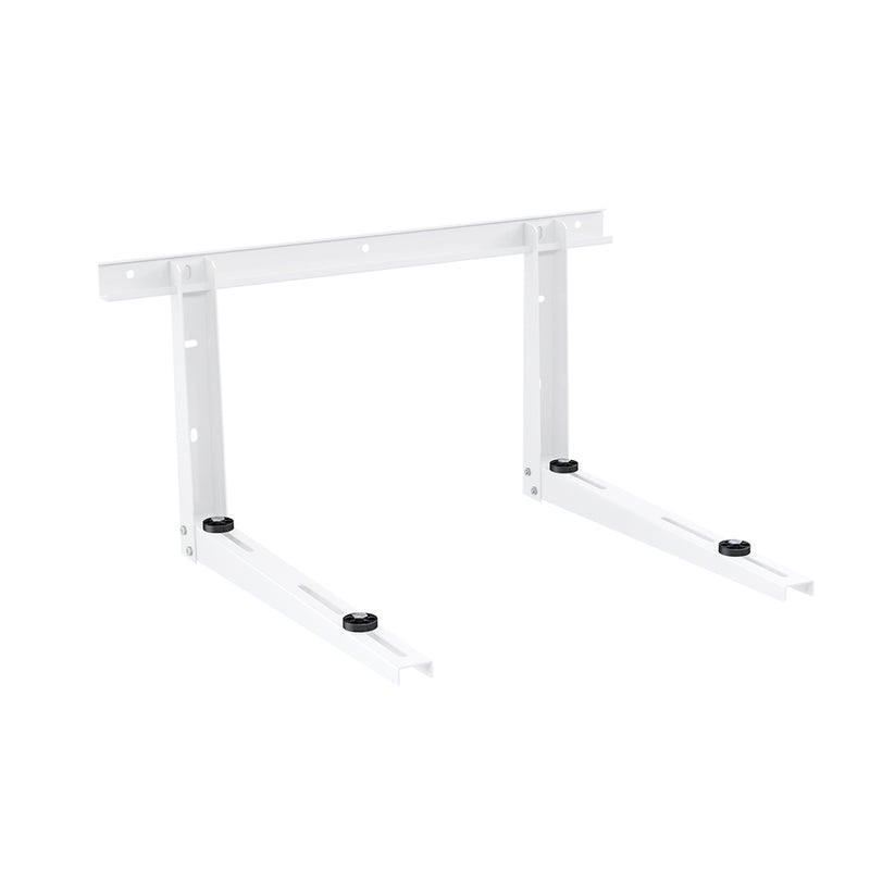 MRCOOL MB176 condenser wall bracket assembled, angled view of wall plate and two support arms with rubber pads