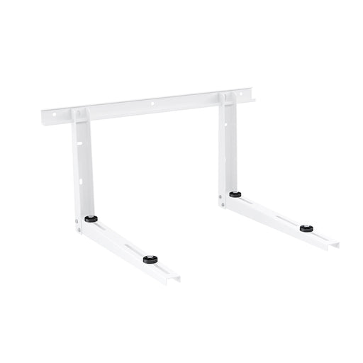 MRCOOL MB176 condenser wall bracket assembled, angled view of wall plate and two support arms with rubber pads