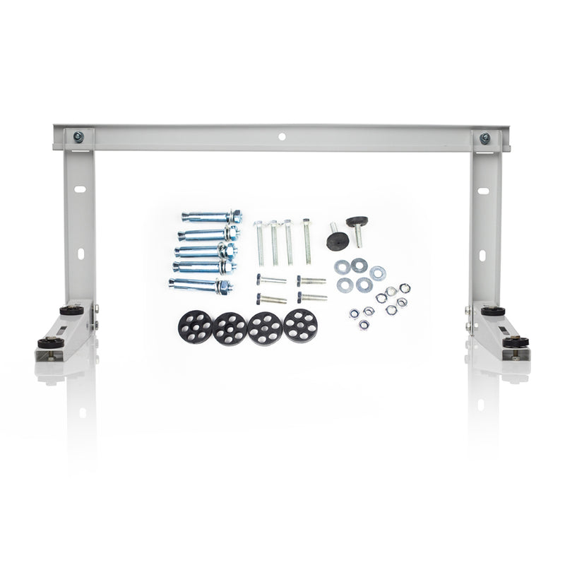 MB176 bracket front view with its bolts, washers, nuts and rubber pads laid out