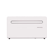 MRCOOL Monoblock through-wall heat pump, front view of the white cabinet with its slot air outlet closed