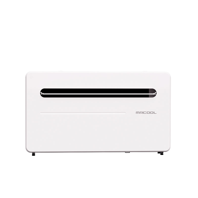 MRCOOL Monoblock from a slight angle with the air outlet louver open