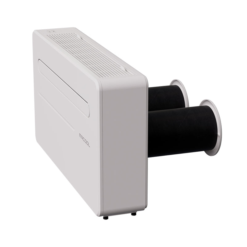 Monoblock three-quarter view from the left with both vent tubes extending from the back