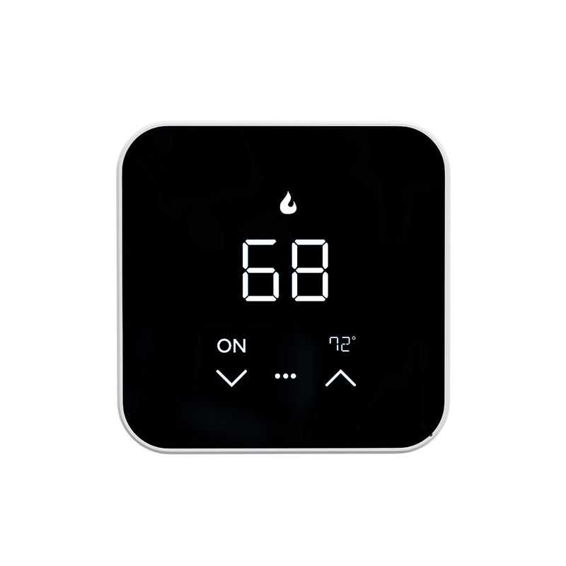 MRCOOL MST07 thermostat, front view with black glass face showing 68 and setpoint 72
