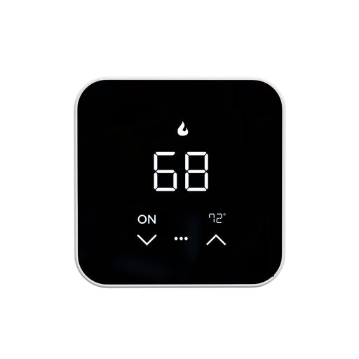 MRCOOL MST07 thermostat, front view with black glass face showing 68 and setpoint 72