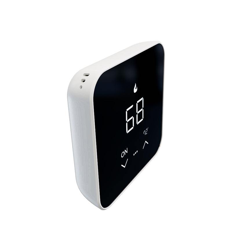 MST07 thermostat seen from the left edge, showing its slim white side