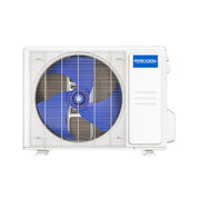 MRCOOL Olympus E Star outdoor condenser, straight front view with fan guard and service panel