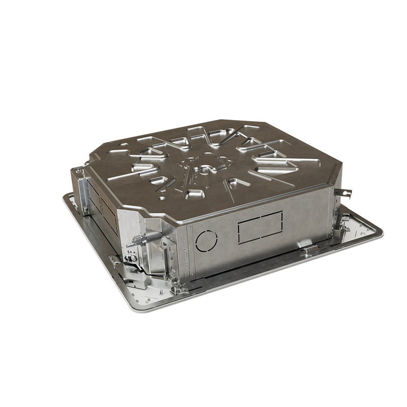 MRCOOL Olympus ceiling cassette body without the panel, top and hanger brackets visible