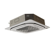 MRCOOL Olympus ceiling cassette from a low angle, showing the panel louvers and body