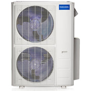 MRCOOL Olympus Multi-Zone 48,000 BTU condenser, tall twin-fan cabinet seen from the front