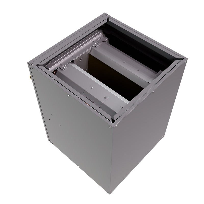 MRCOOL 1.5-2 ton cased coil from above, showing the open top and A-coil slabs inside