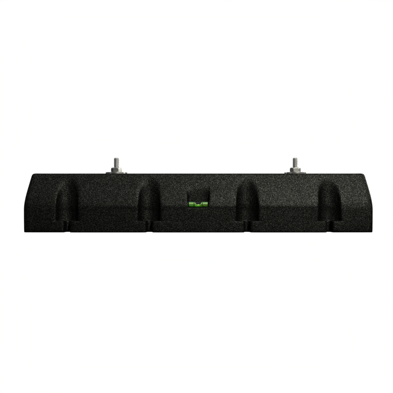 MRCOOL rubber riser side profile showing the molded block shape and two bolts