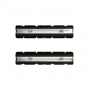 MRCOOL condenser risers from above, showing the aluminum channels and sliding bolts