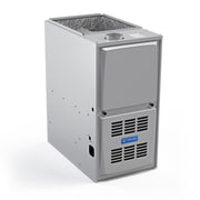 Signature Series 80% furnace seen from above the corner, with the flue collar and insulated top opening