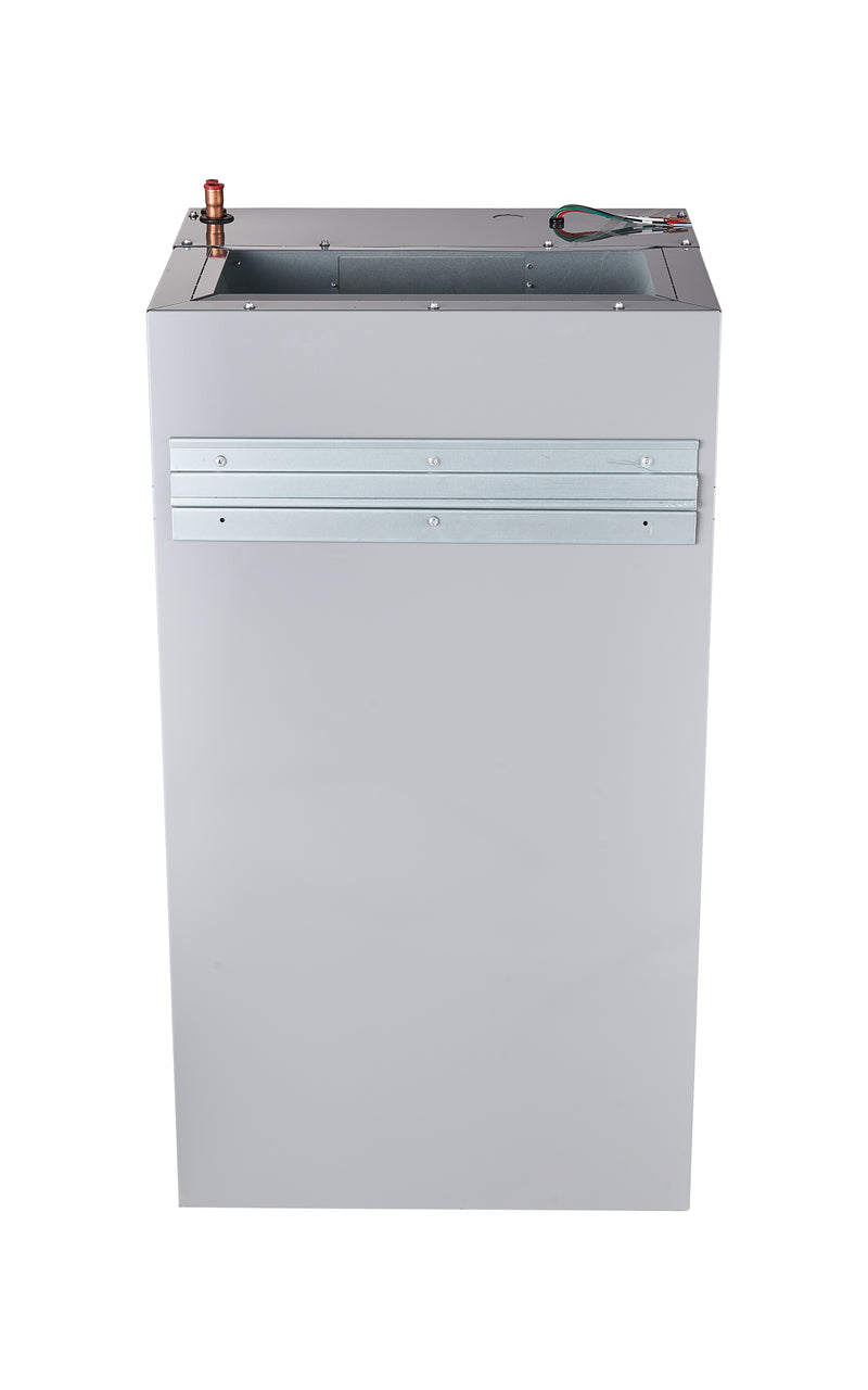 Back of the Signature Series stud-mount air handler with its wall mounting bracket, top supply opening and copper line stub