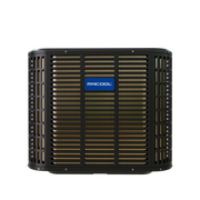 MRCOOL TruInverter 2-ton and 3-ton heat pump condenser, front view with louvered gunmetal casing and MRCOOL badge