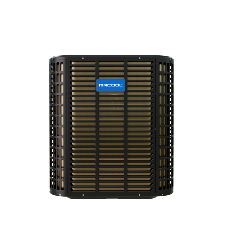 MRCOOL TruInverter 4-ton and 5-ton heat pump condenser, taller cabinet, front view