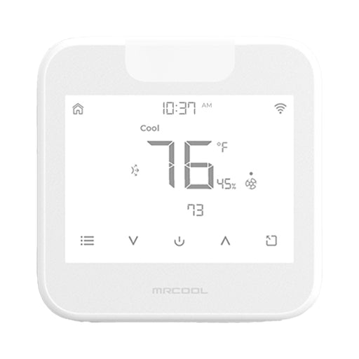 Mini-Stat touch screen in Cool mode showing setpoint, room humidity and control icons