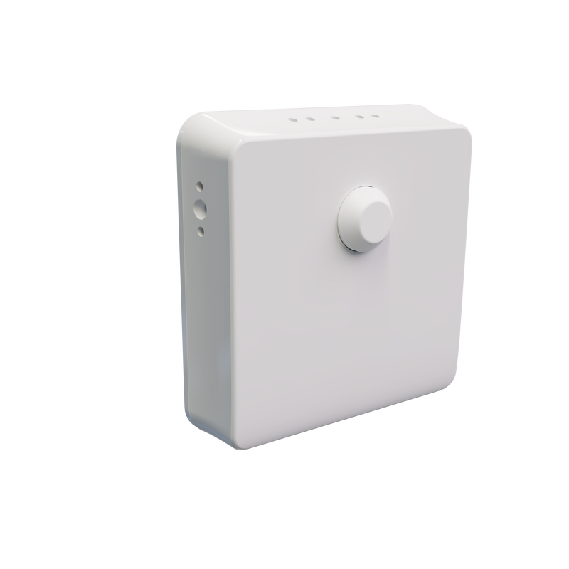 MRCOOL Remote Room Sensor, front view of the white square sensor with its round motion lens