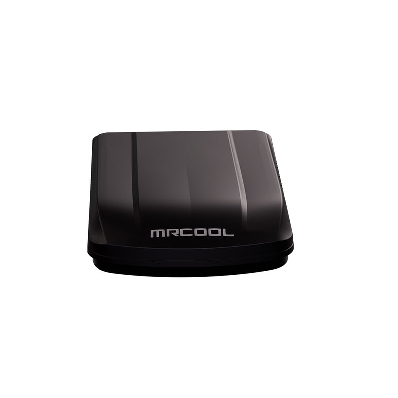 Black TravelCool rooftop unit, front view of the sloped nose