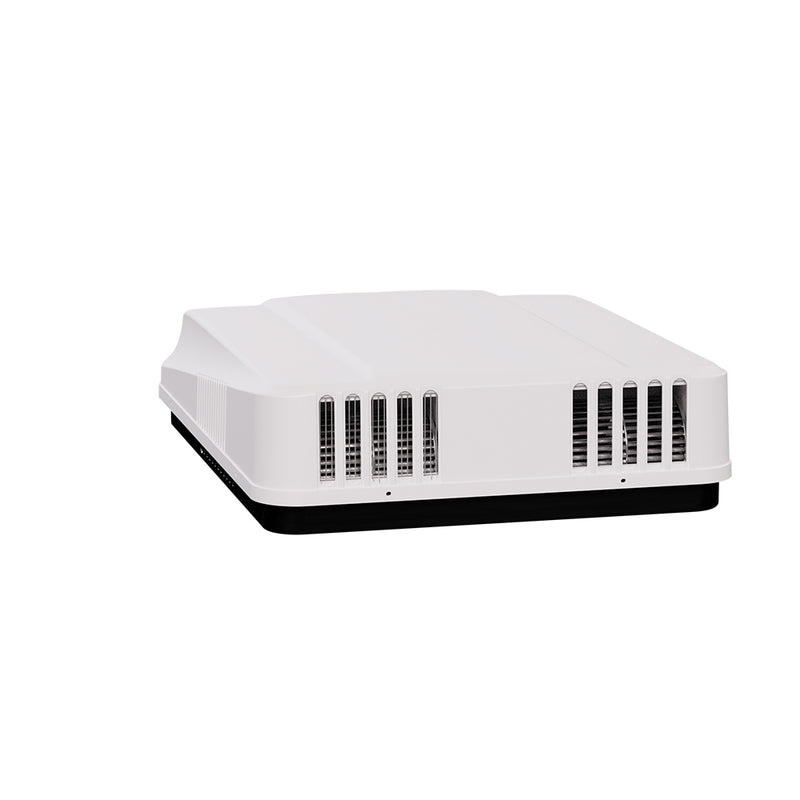 Rear of the white TravelCool rooftop unit with its two vent grilles