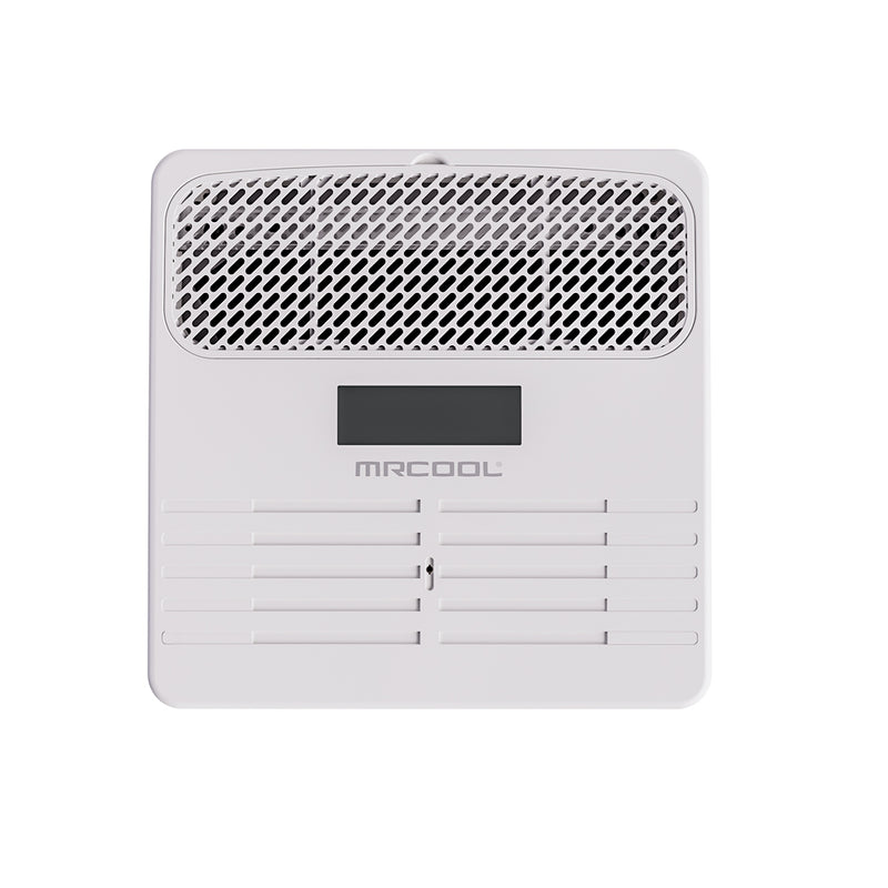 MRCOOL TravelCool MDRDK ducted ceiling assembly from below, with return grille and display window