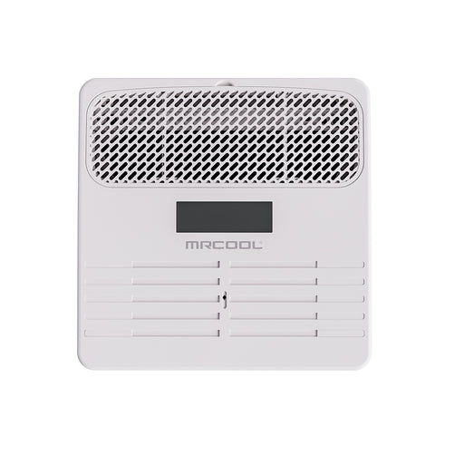 MRCOOL TravelCool MDRDK ducted ceiling assembly from below, with return grille and display window