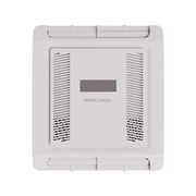 MRCOOL TravelCool MLRDK ductless ceiling plenum from below, with side louvers and a center display window