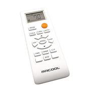 TravelCool MRDRC remote tilted to show its slim profile and button layout