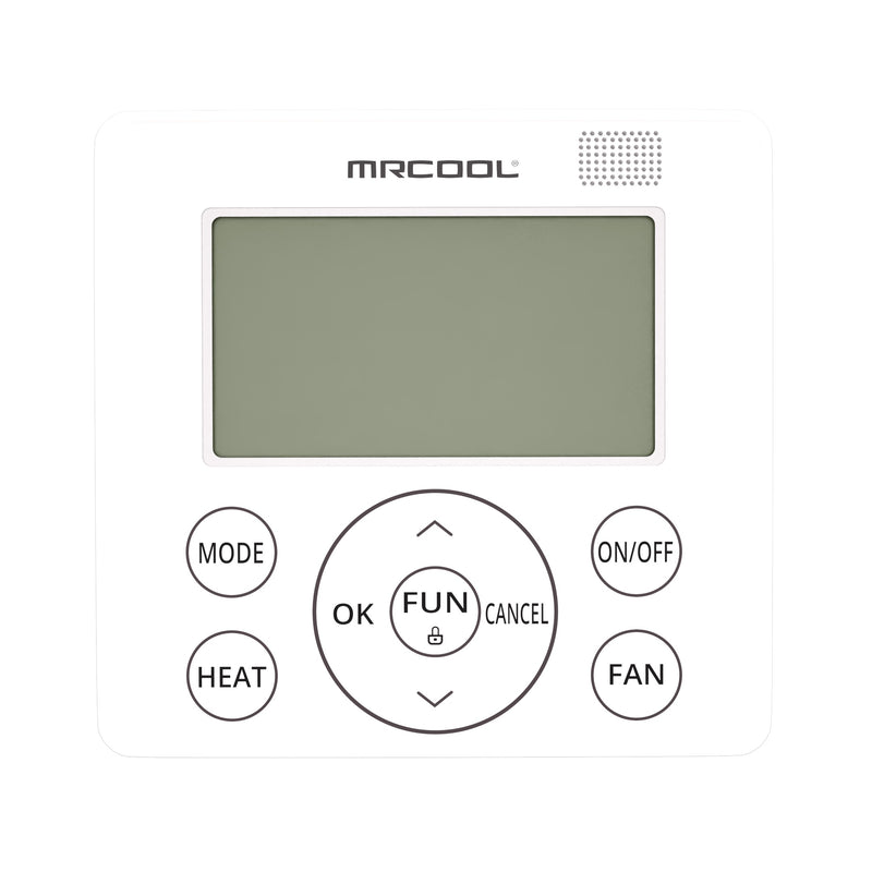 TravelCool MRDCW wired controller face-on, LCD screen above a round OK and arrow pad