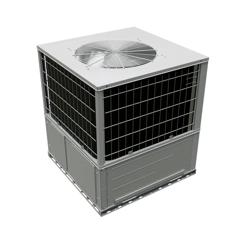 Universal 3-ton packaged heat pump from above, top fan grille and coil guard