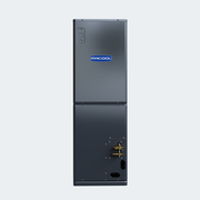 MRCOOL Universal air handler, straight front view with MRCOOL badge and line-set connections
