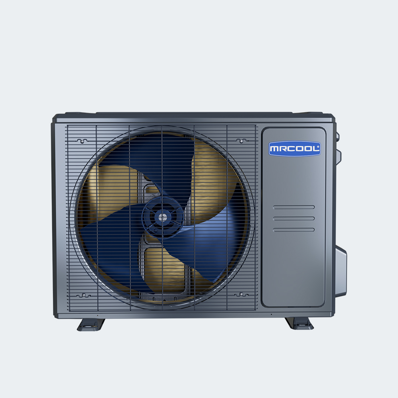 MRCOOL Universal 24,000 BTU condenser, front view of the compact single-fan cabinet