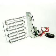 MRCOOL Universal 5kW heat strip element rows on support rods, with the breaker and red leads alongside