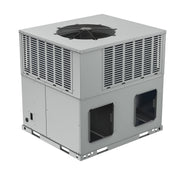 VersaPro gas pack duct side with the horizontal supply and return openings, top fan visible