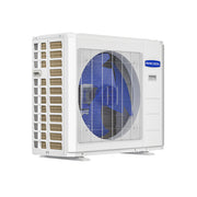MRCOOL VersaPro 30K and 36K condenser from the left, coil and fan guard visible
