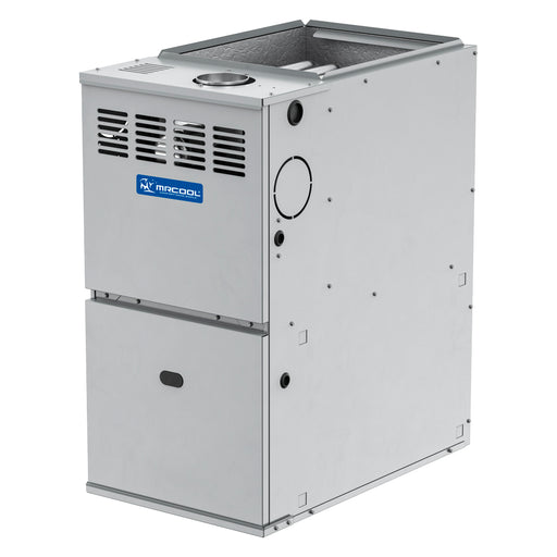 VersaPro 80% furnace cabinet from the other front corner, with the flue collar on top and side knockouts