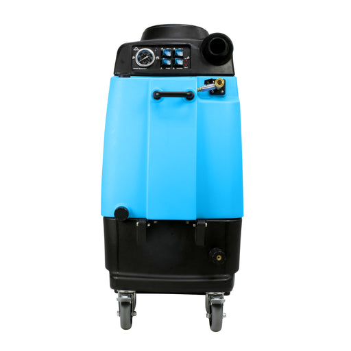 Mytee 1003DX Speedster heated carpet extractor, front view showing the pressure gauge and control panel