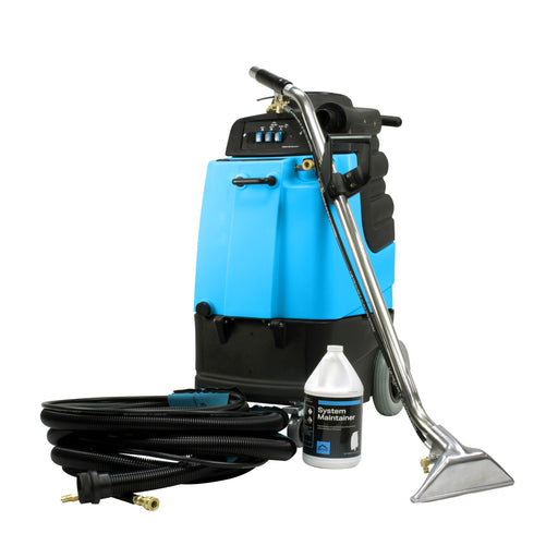 Mytee 2005CS Contractor's Special extractor package, front left view with the 12 inch dual jet wand, 25 foot hose combo and System Maintainer