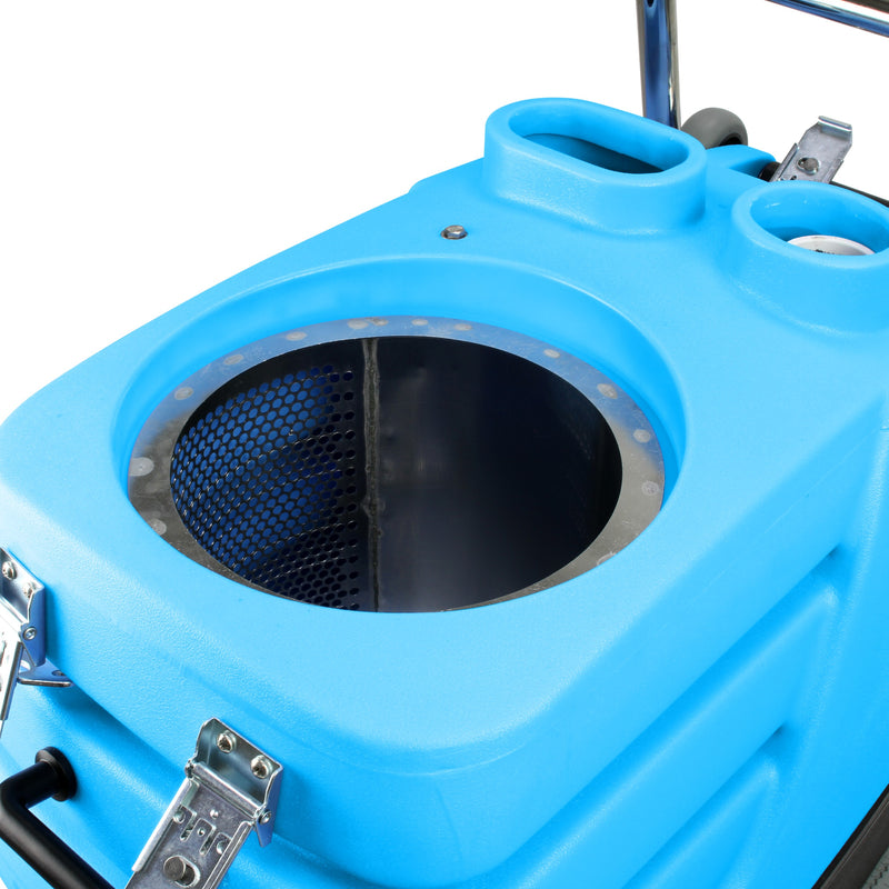Mytee 7000LX Flood Hog flood extractor, stainless steel strainer basket inside the recovery tank