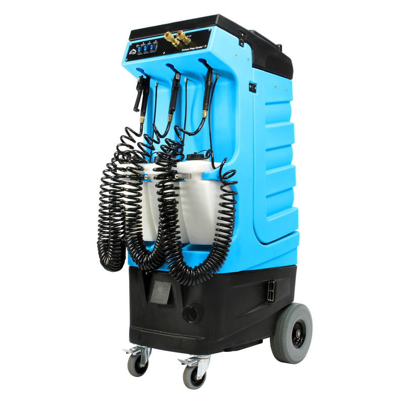 Mytee 80-120 Prep Center S all-in-one detail machine, front left three-quarter view with the three chemical sprayers