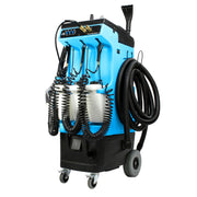 Mytee 80-120 Prep Center S all-in-one detail machine, front left view with hoses and tools loaded