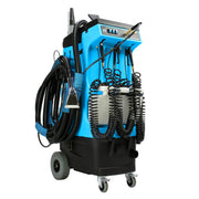 Mytee 80-120 Prep Center S all-in-one detail machine, front right view with hoses and tools loaded