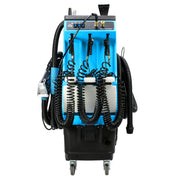 Mytee 80-120 Prep Center S all-in-one detail machine, front view with hoses and tools loaded