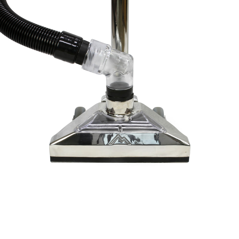 Mytee 8314SW Bentley Pro speed wand, close-up of the stainless steel head and see-through elbow