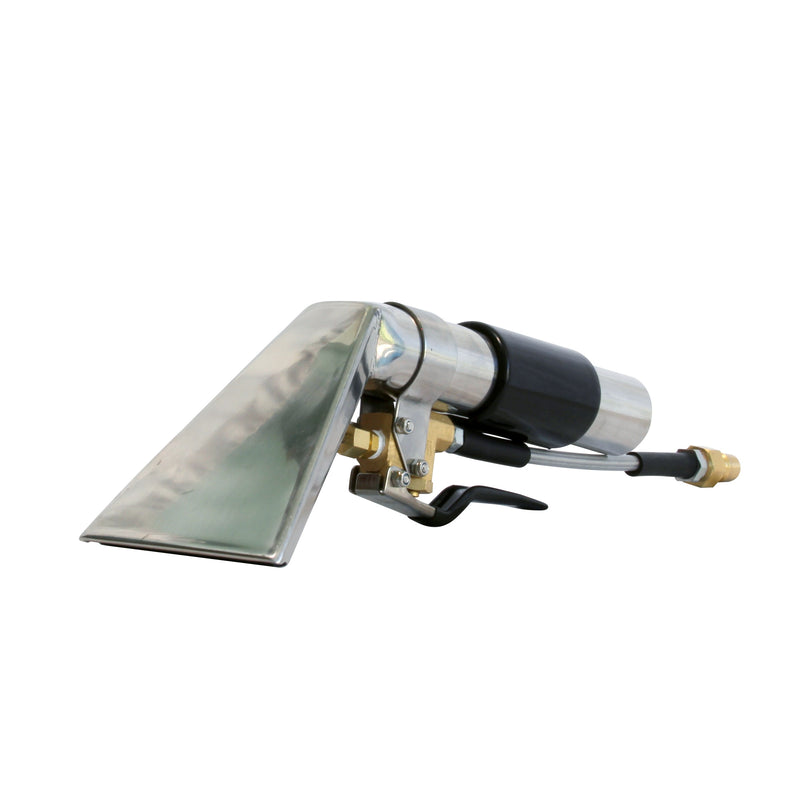 Mytee 8400 stainless steel upholstery tool, front left three-quarter view