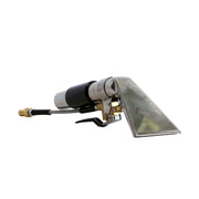 Mytee 8400 stainless steel upholstery tool, side view showing the valve and brass fitting